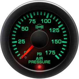 Isspro Performax Series Black Face/Red Pointer/Green Lighting, Air Pressure Gauge Kit (0-175psi)